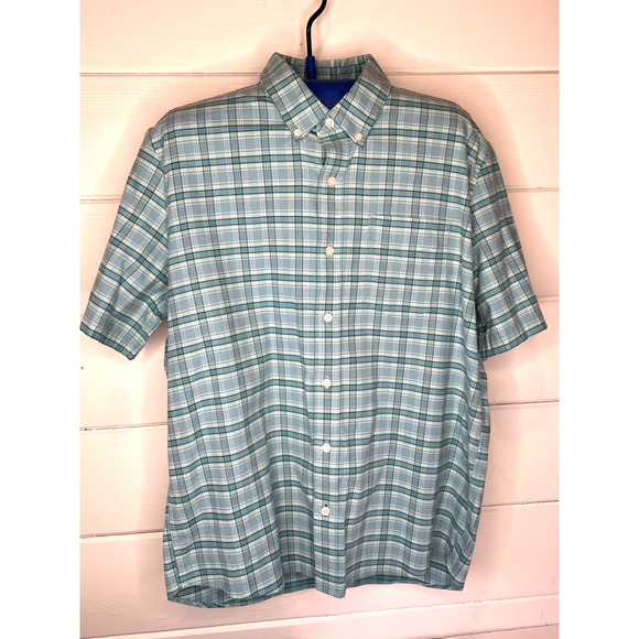LL Bean L Green Plaid Long Sleeve Comfort Stretch Untucked Oxford Shirt - Picture 1 of 9
